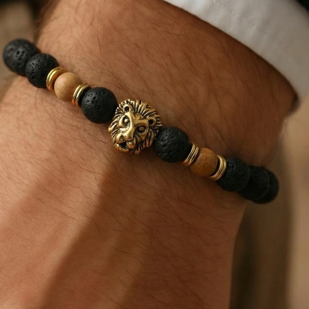 Black and tan and white Beaded Bracelets with Gold Accents